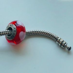 Authentic Pandora red Murano glass charm w/ hearts